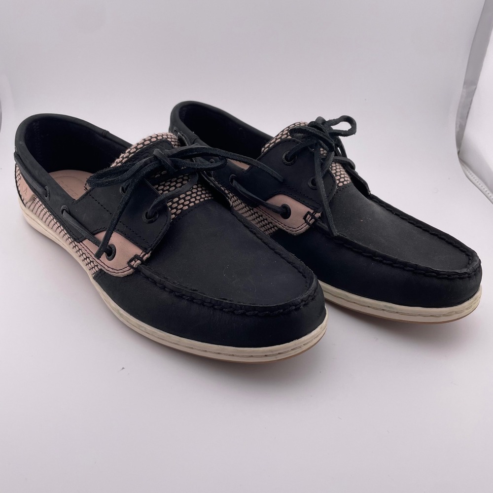 Sperry Top-Sider Womens Black Pink‎ Mesh Leather Boat Shoes STS89073 Size 10